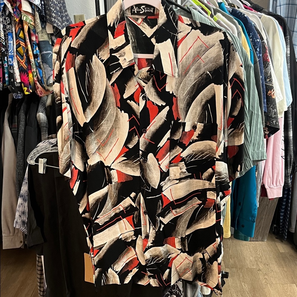 Alan Stuart Black and Red Abstract Shirt